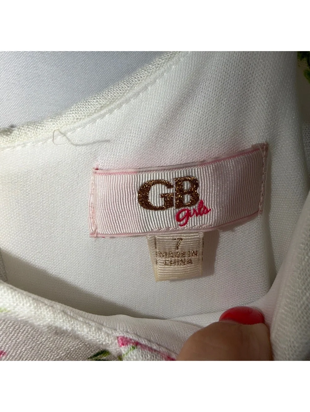 GB Girls Size 7 Ivory Pink Floral Ruffle Romper Jumpsuit